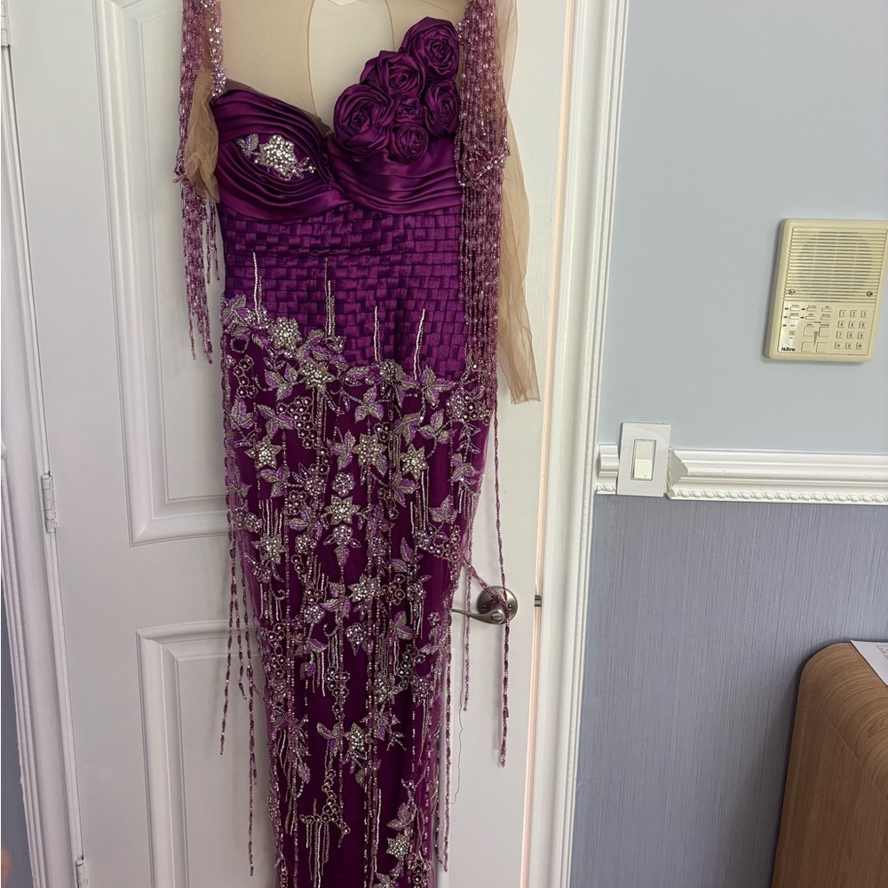 Elegant Purple Gown with Silver Embellishments